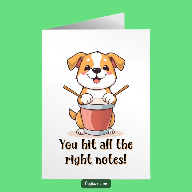 Free Printable Congrats Card: Hilarious Drumming Dog, Perfect Downloadable Gift for Achievements