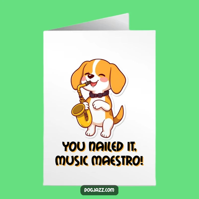 Free Printable Congrats Card: Jazzy Beagle Saxophonist, Fun Downloadable Celebration