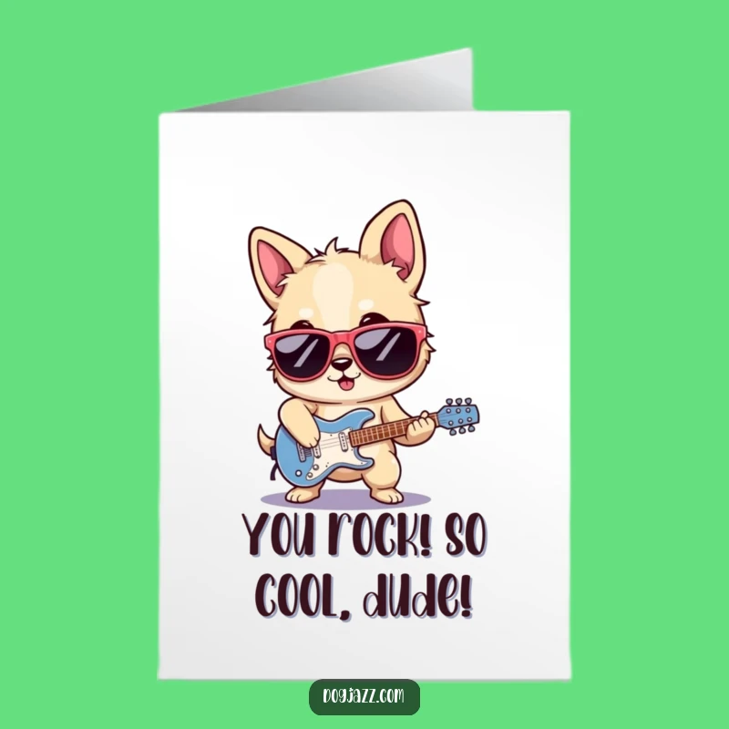 Free Printable Congrats Card: Sunglasses Dog Guitarist Funny Downloadable Greeting, Print at Home