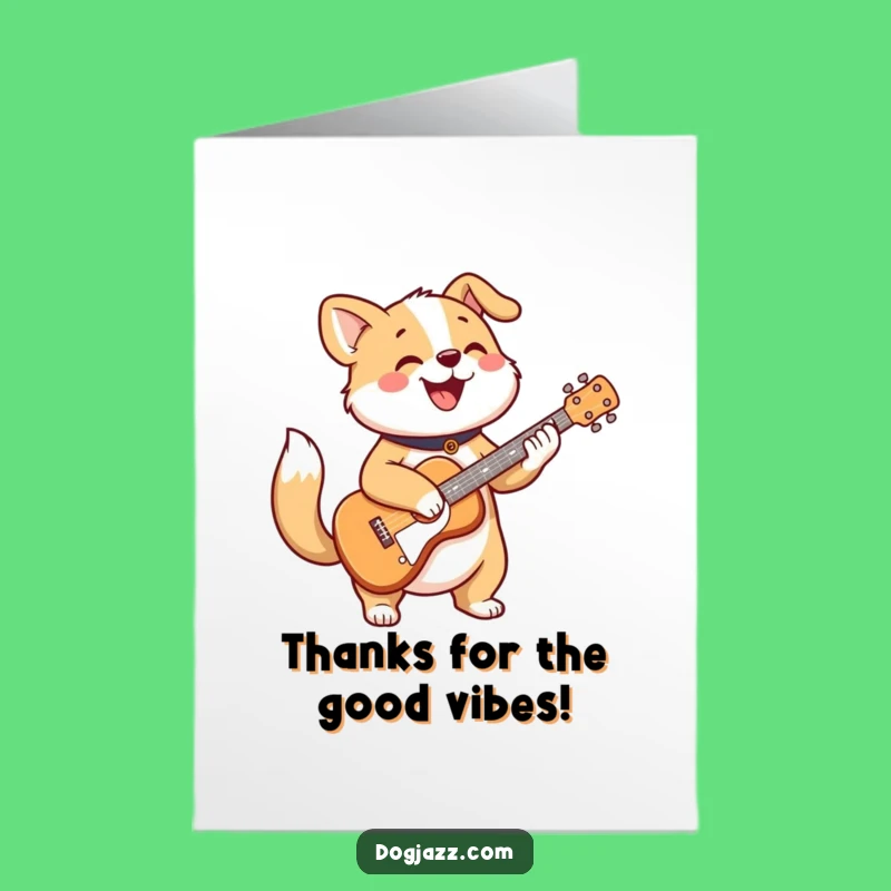 Free Printable Thank You Card: Cheerful Dog Guitar Tune Humor Downloadable Gift