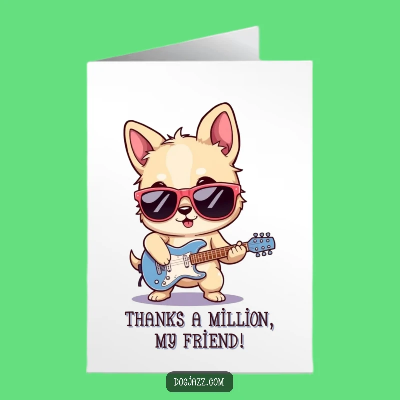 Free Printable Thank You Card: Cool Dog Guitarist Funny Downloadable Gift