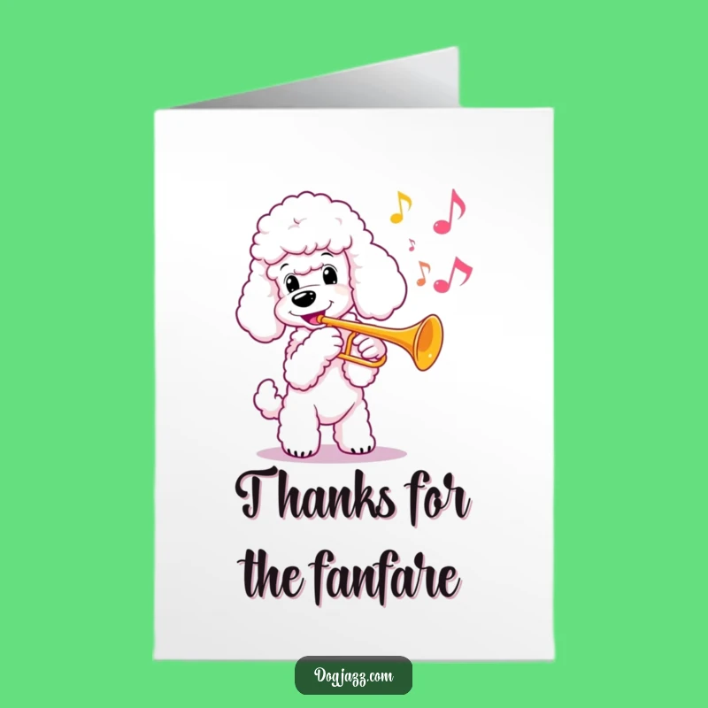 Free Printable Thank You Card: Poodle Trumpeter Expressing Thanks, Downloadable Gift