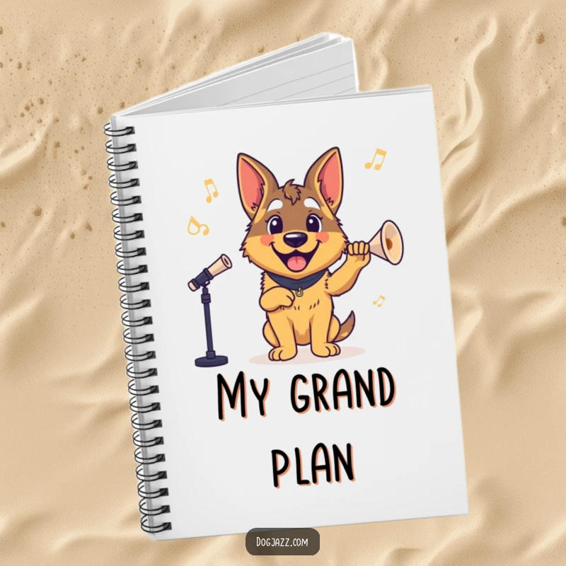 Funny German Shepherd Notebook: A smiling German Shepherd conducting, ideal for jotting down notes or musical scores.