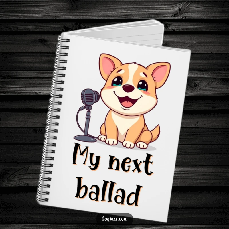Funny Dog Notebook: A dog joyfully sings into a microphone, inspiring musical thoughts and creative writing.