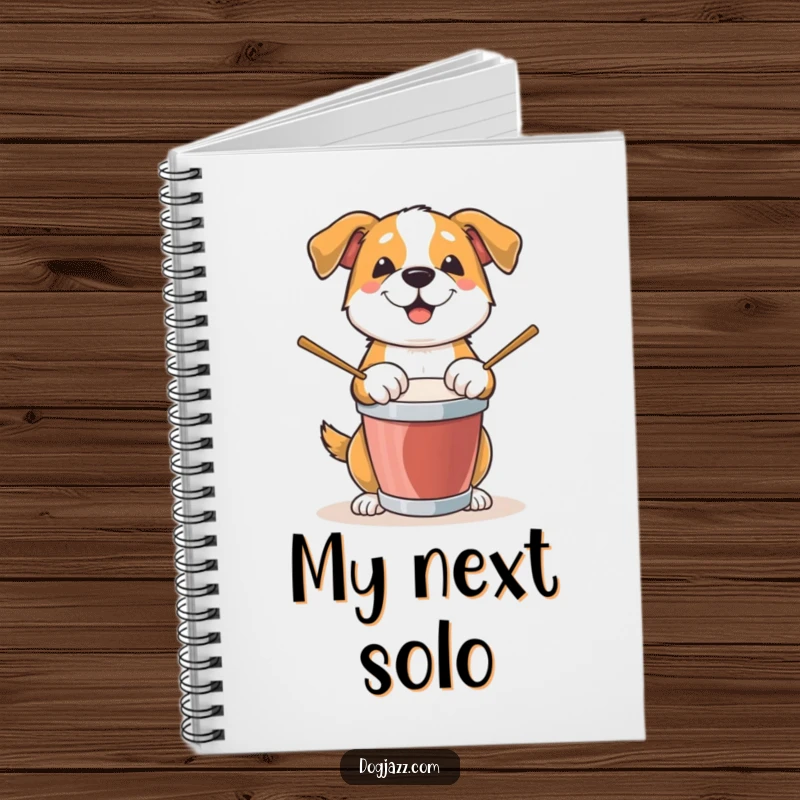 Funny Dog Notebook: A dog energetically pounds on a drum, inspiring musical thoughts and creative writing.