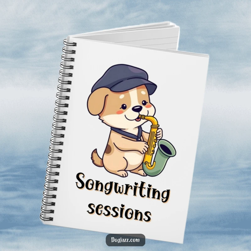 Funny dog saxophone notebook with a dog in a beret playing jazz, perfect for writing music or daily notes.