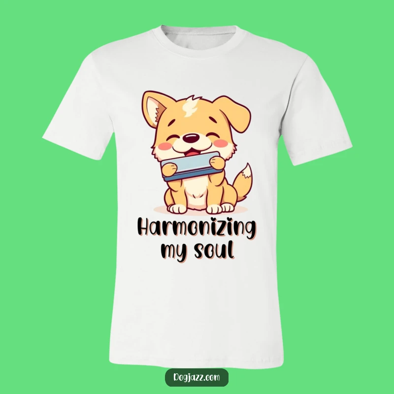 Funny Dog Harmonica T-Shirt - Smiling Pup Bluesy Tee Gift