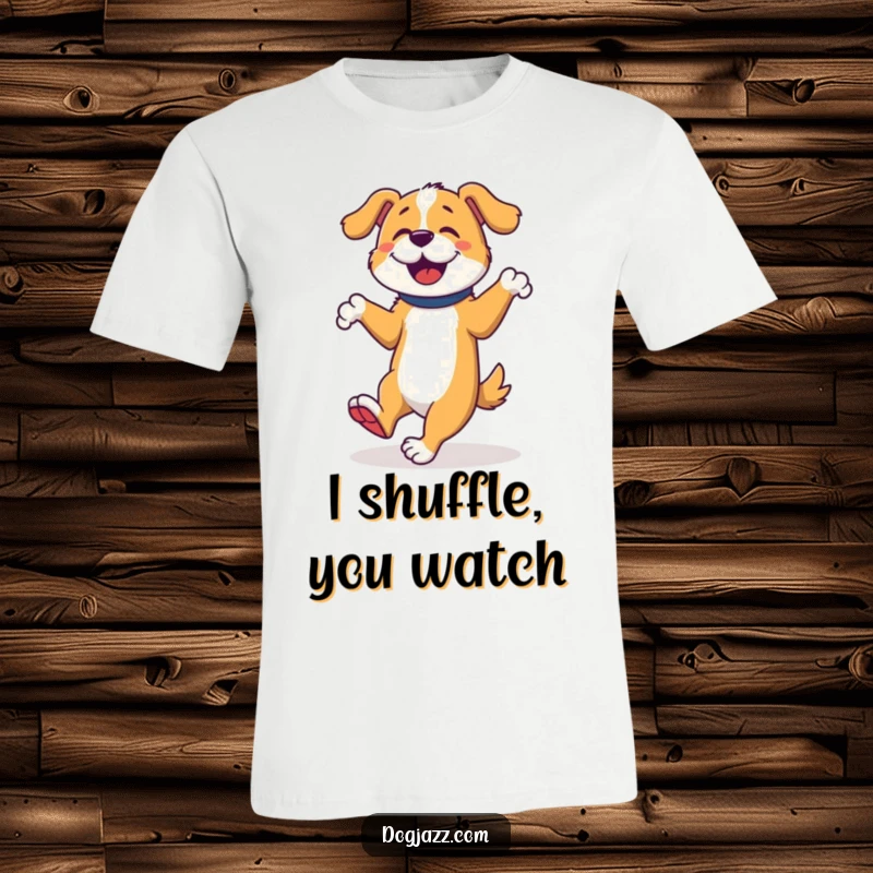 Funny Dog Tap Dancer T-Shirt, a dog performs energetic tap dance steps with playful, rhythmic footwork, a fun dance shirt.
