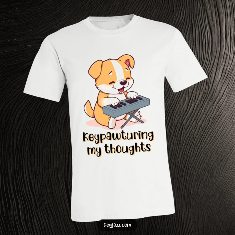 Funny t-shirt featuring a determined cartoon dog typing on a keyboard with skilled, nimble paws.