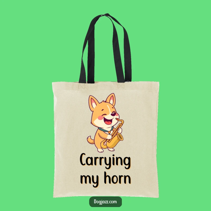 Funny Dog Music Tote Bag: Happy Saxophone Playing Pooch Gift
