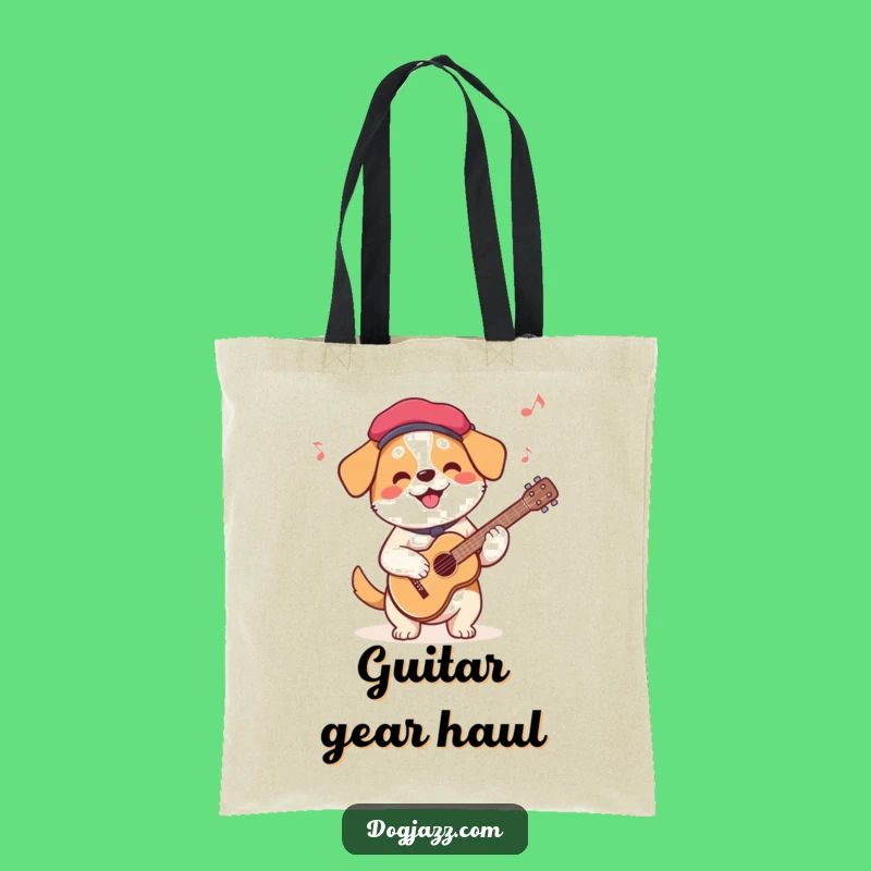 Funny French Dog Guitar Tote Bag: Beret Dog's Tunes, Perfect for Music Lovers