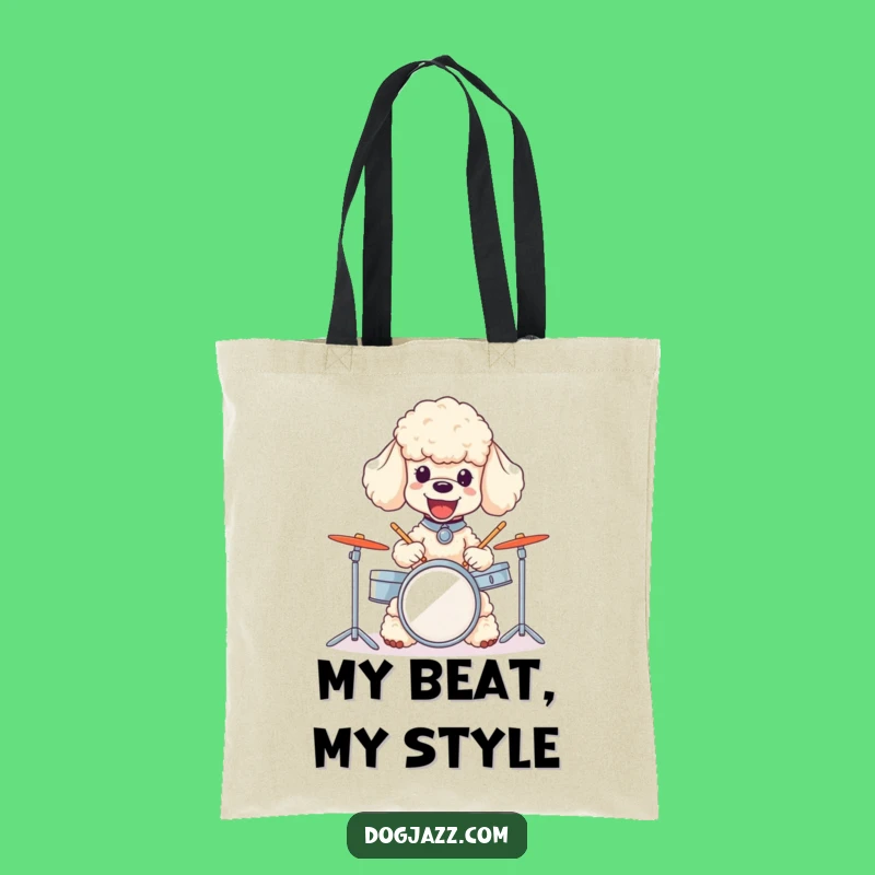 Funny Poodle Drummer Tote Bag - Joyful Dog Musician for Humorous Errands